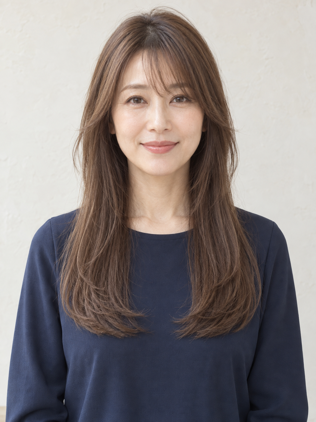 大人の顔まわりロングレイヤー×ベージュブラウン