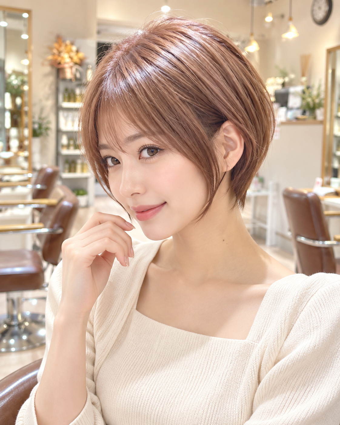 横顔美人の耳かけ丸みショート／小顔見せ